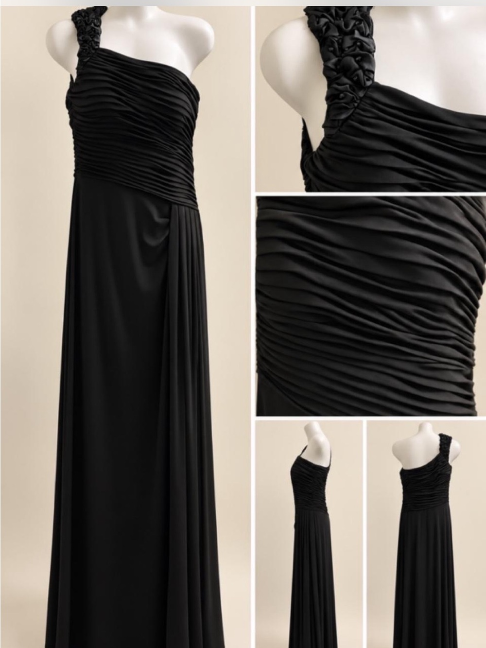 Signature by Sangria Black One-Shoulder Ruched Maxi Dress